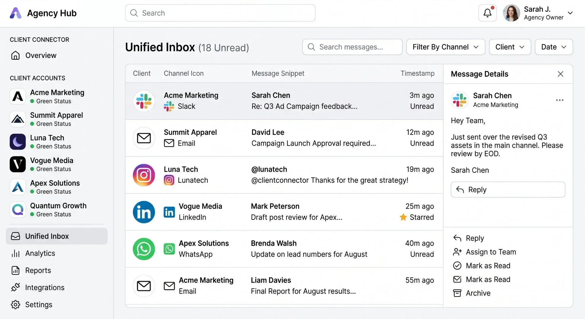 Agency owner using a unified chatbot for marketing agencies dashboard