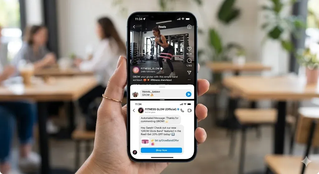 Automated chatbot vs conversational agent flow delivering a discount link via Instagram DM