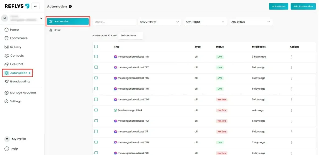 Automation Flow in Reflys