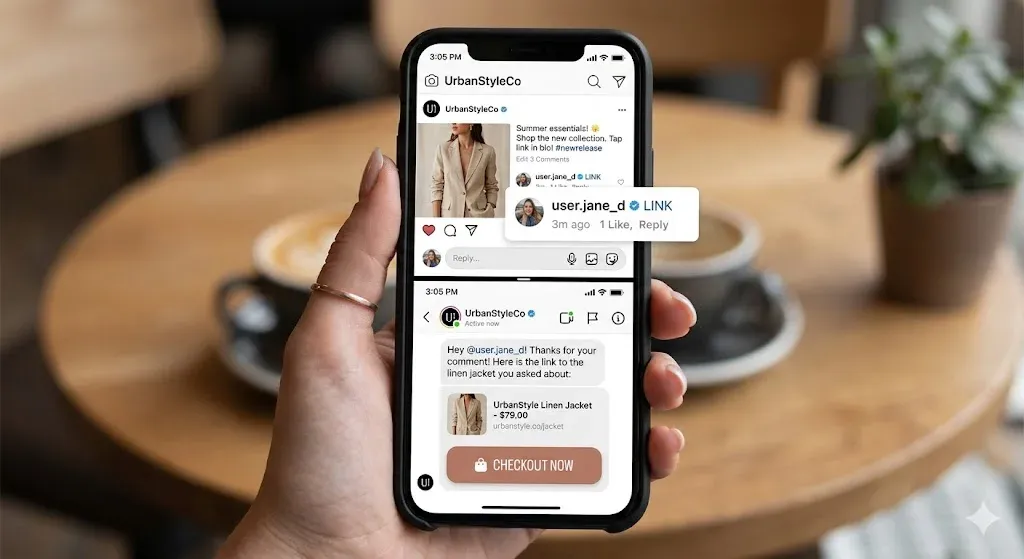 Best ai chatbot app for android displaying a comment to dm automation flow