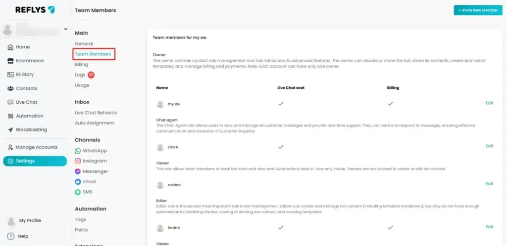 Change Team Member Roles and Permissions