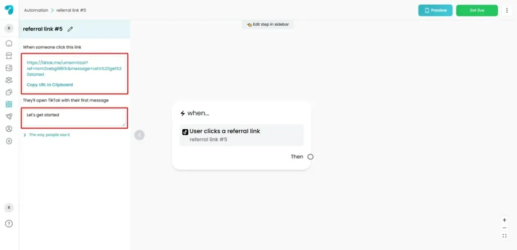 Configure TikTok Ref URL Trigger Details