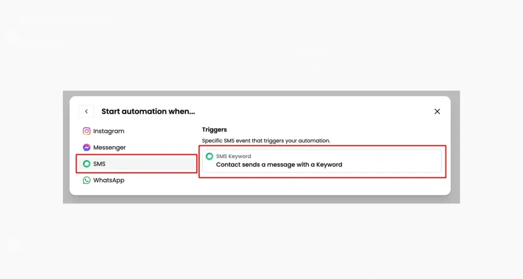 Contact sends a message with a keyword
