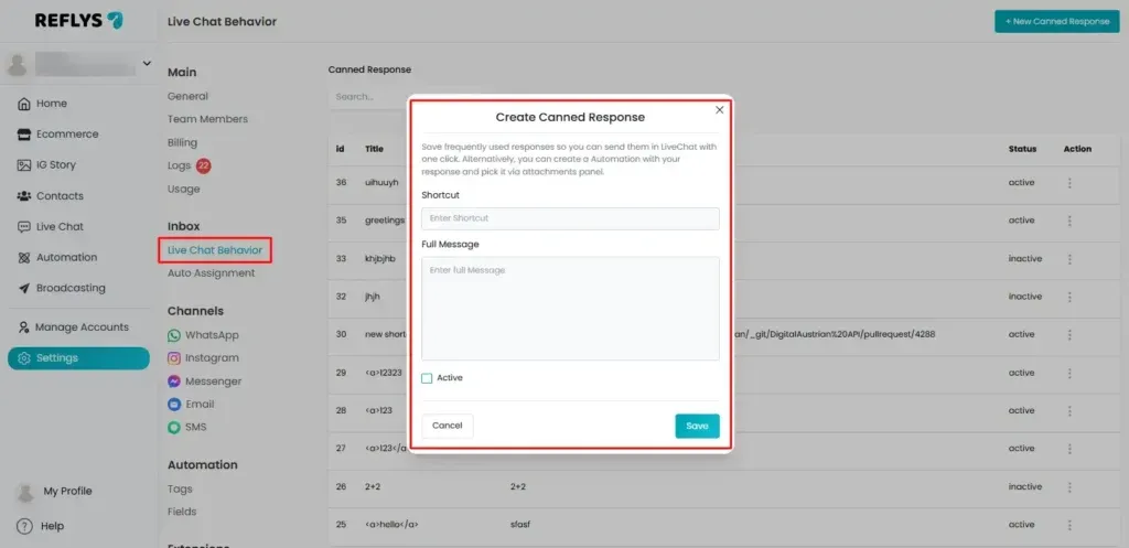 Create Canned Responses in Reflys