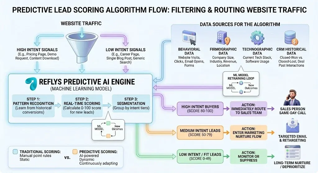 Diagram illustrating predictive lead scoring as an AI marketing tool
