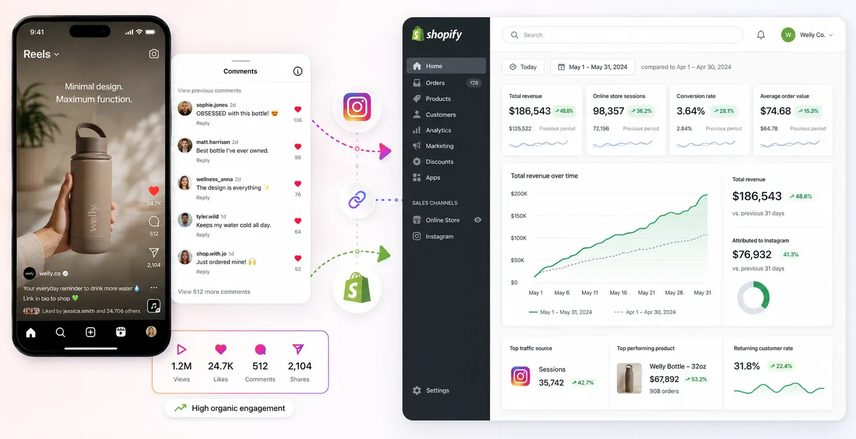 E-commerce store owner managing organic Instagram growth and comment engagement on a mobile device