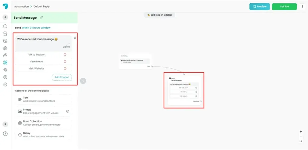 Flow Builder of TikTok Default Reply in Reflys