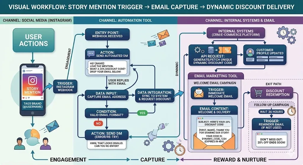 Instagram DM automation flow for capturing user generated content and are bots artificial intelligence capabilities