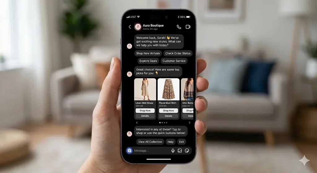 Interactive Instagram chatbot sending product cards via direct message