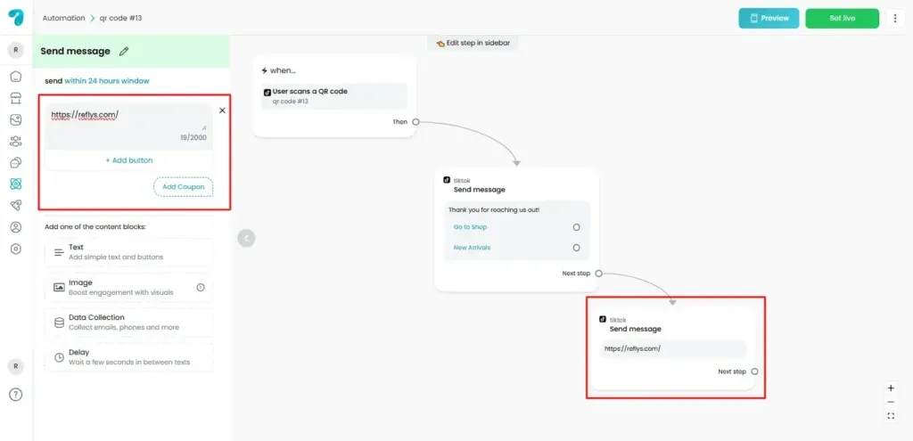 Links in TikTok Messages for TikTok Automation in Reflys