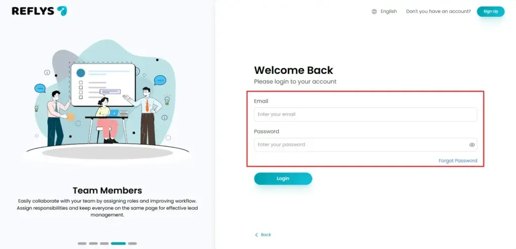 Log in to Reflys Dashboard