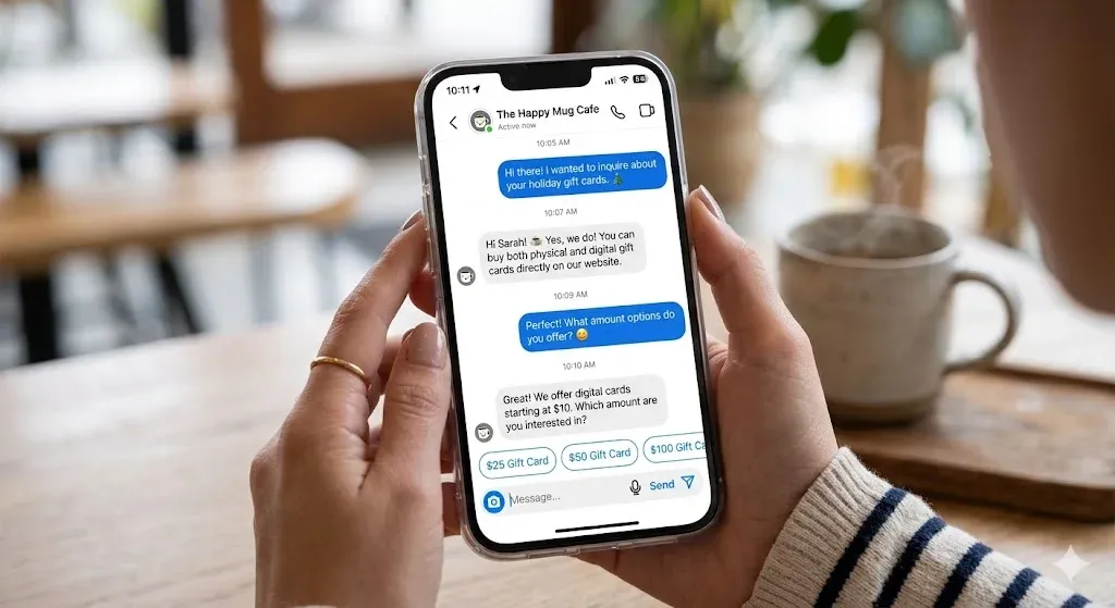 Mobile UI example showing humanized instagram dm automation flow with quick replies