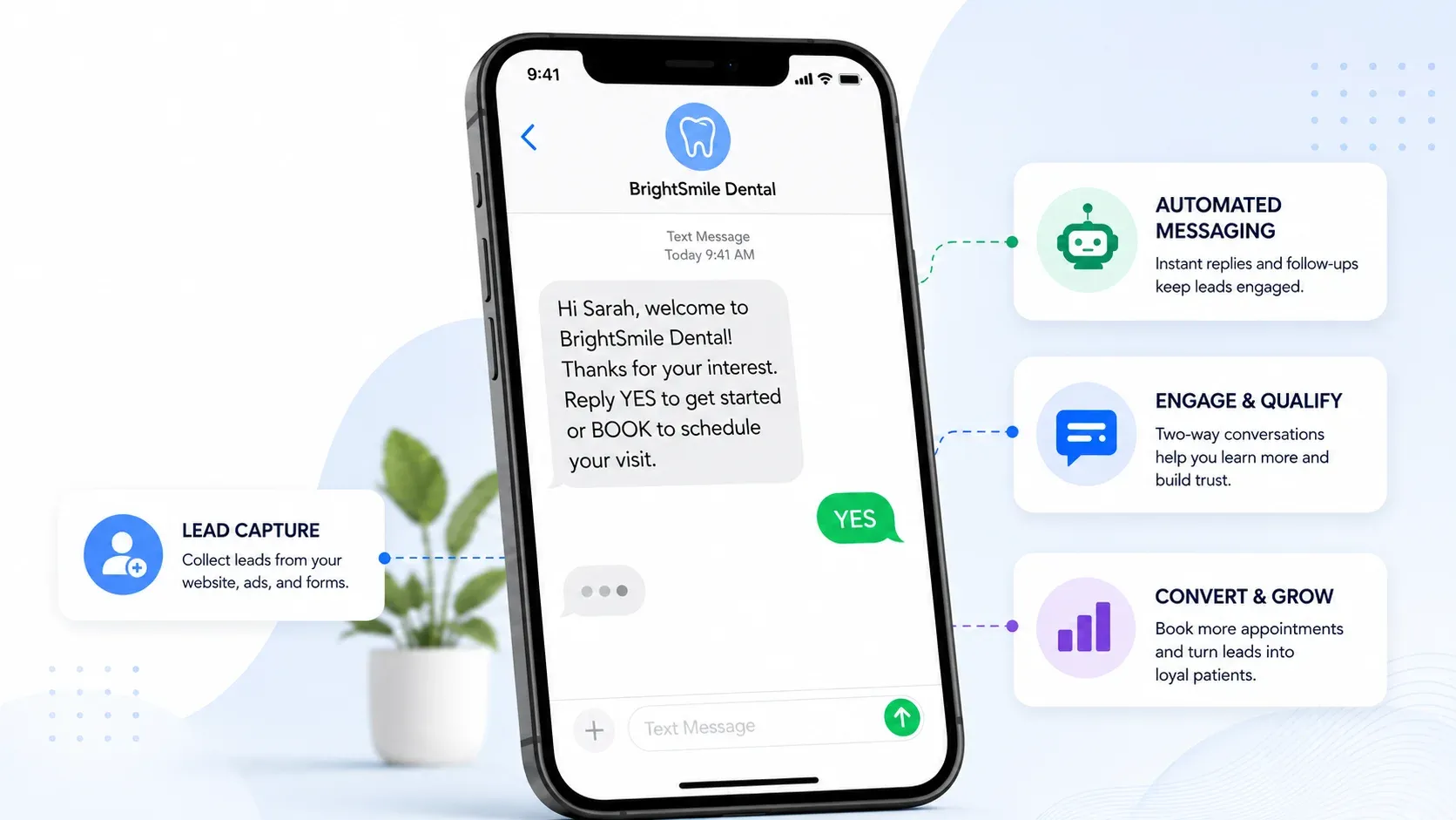 Mobile phone showing a text message lead generation campaign