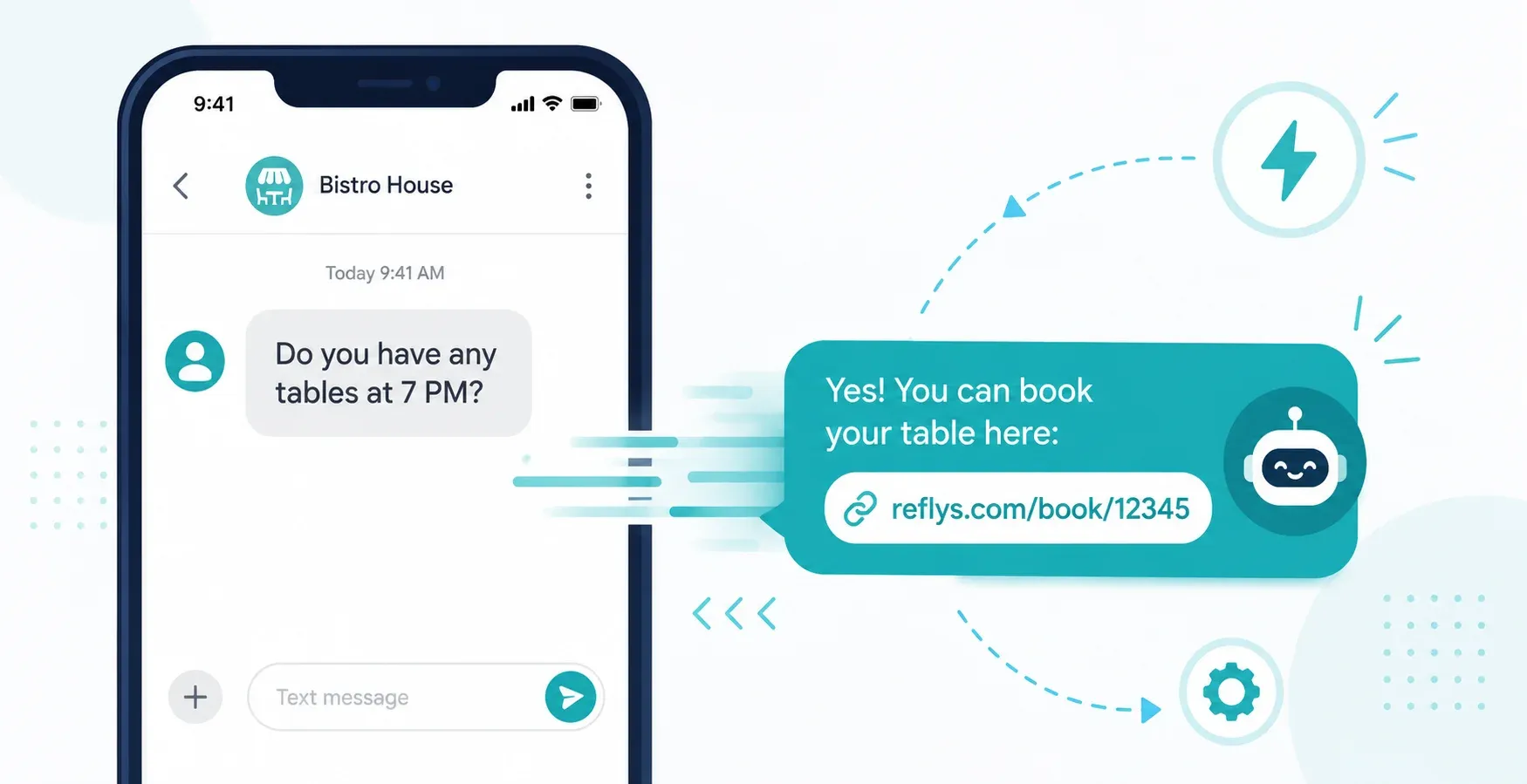 Phone screen displaying an automated text message reply for a business