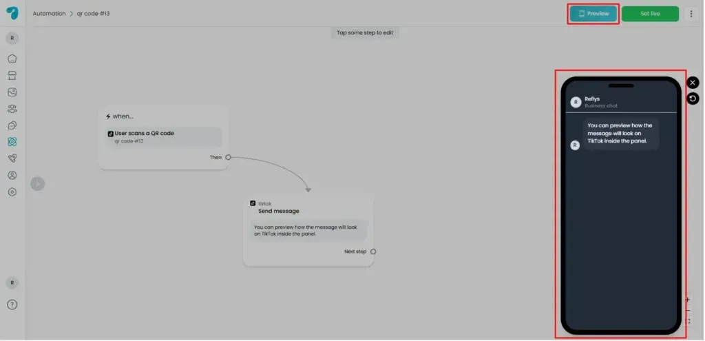Preview Automation for TikTok QR Code Trigger in Reflys