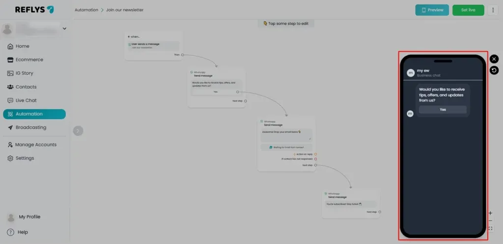 Preview Automations in Reflys