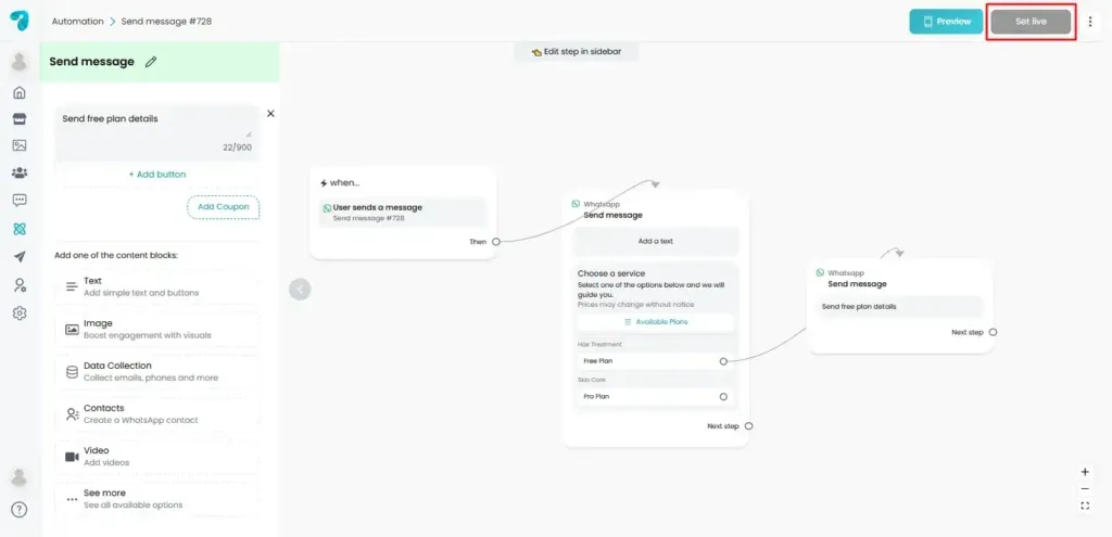 Preview and Set live of WhatsApp List Messages in Reflys