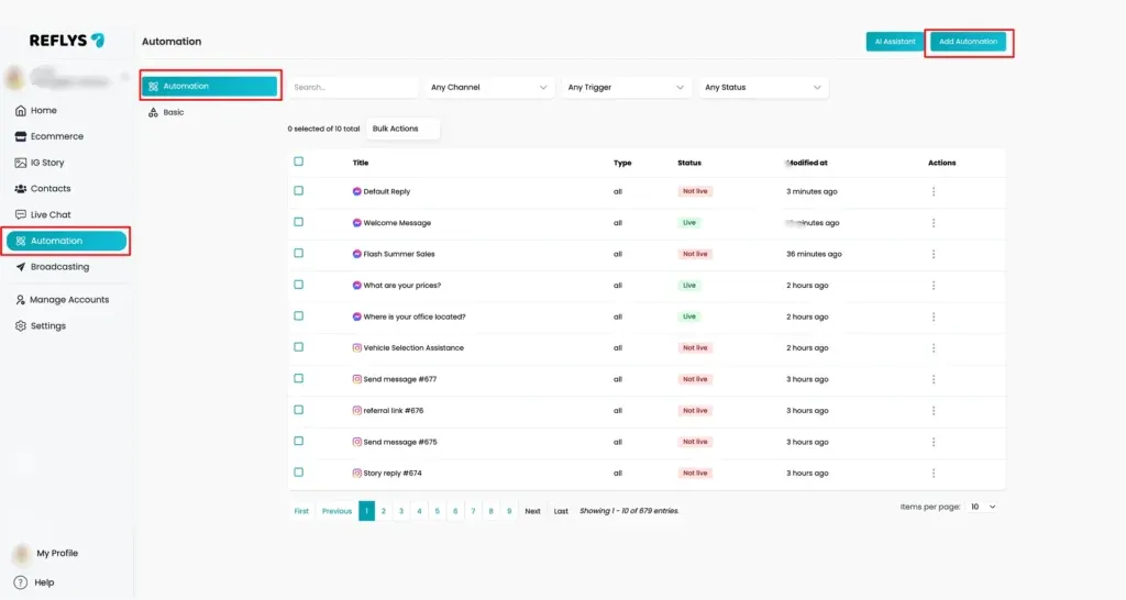 reflys dashboard