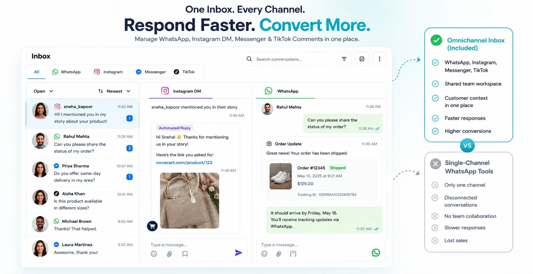 Reflys unified team inbox showing synchronized messages