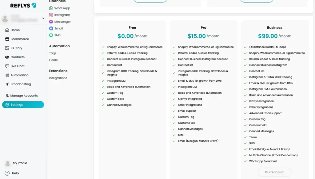 Reflys Billing Details