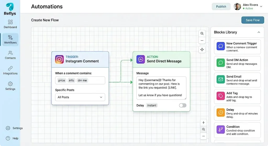 Reflys dashboard setting up the best instagram bot for comment to DM triggers