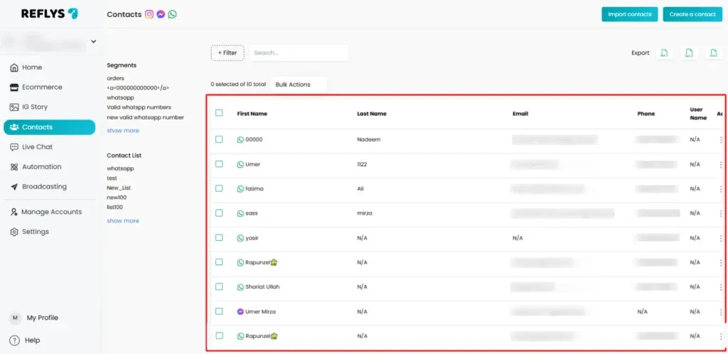 Save Contacts in Reflys