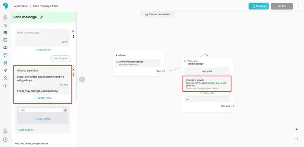 Setup of WhatsApp List Messages in Reflys
