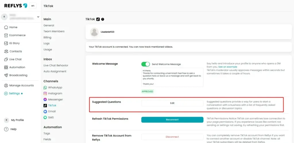 Suggested Questions for TikTok Automation in Reflys