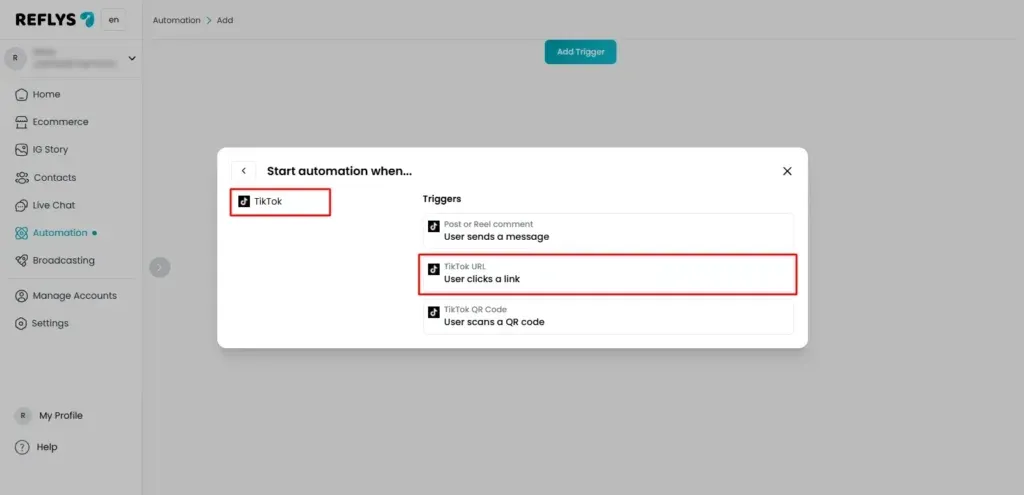 TikTok Ref URL Trigger With Reflys