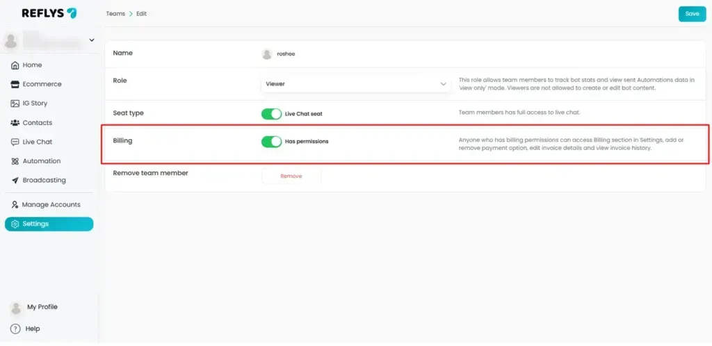 Update Billing Access
