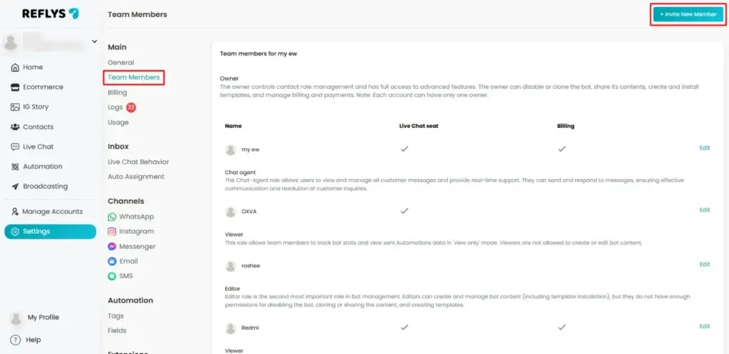 User Roles and Team Management in Reflys