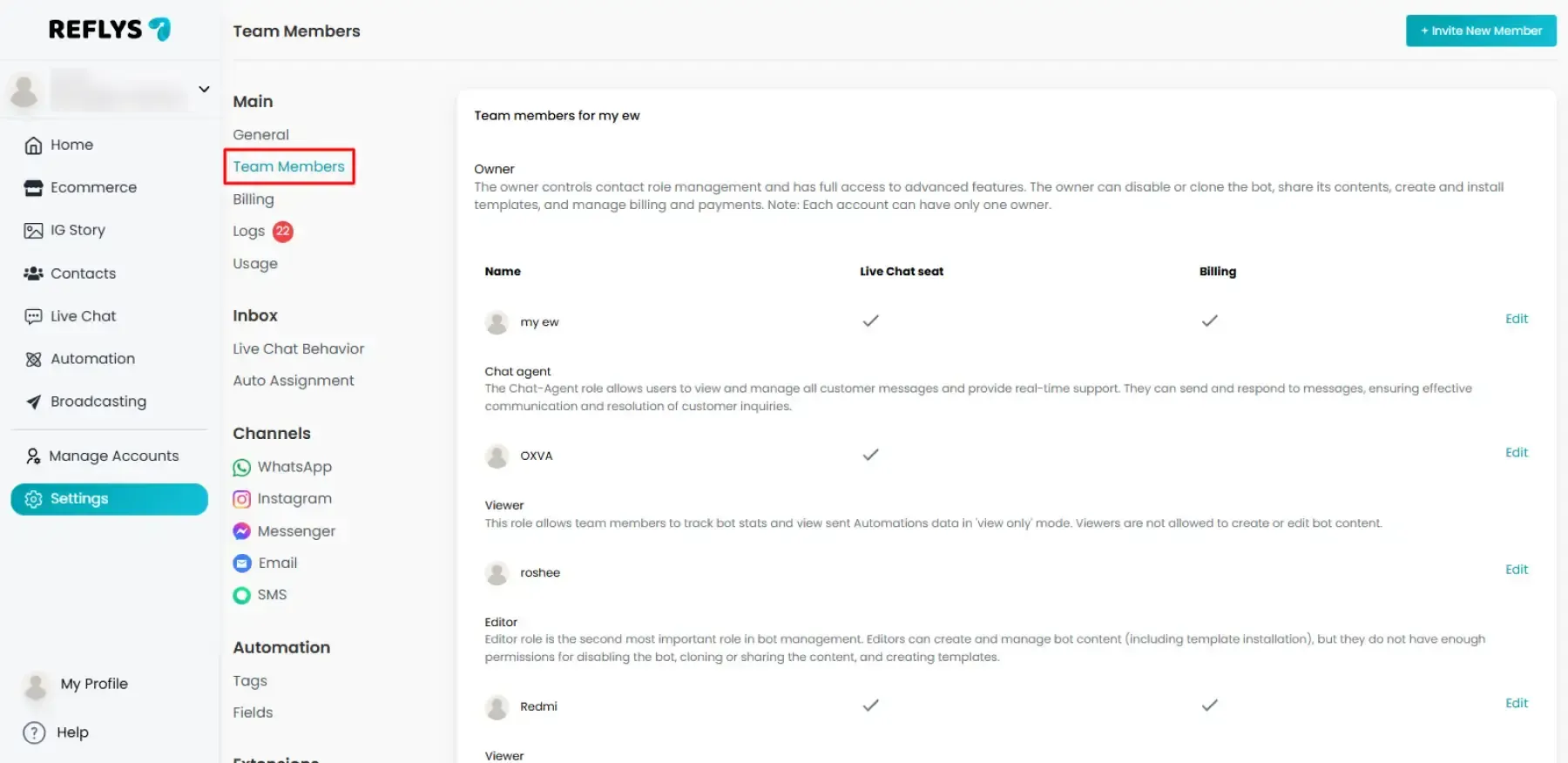 User Roles and Team Management in Reflys Account