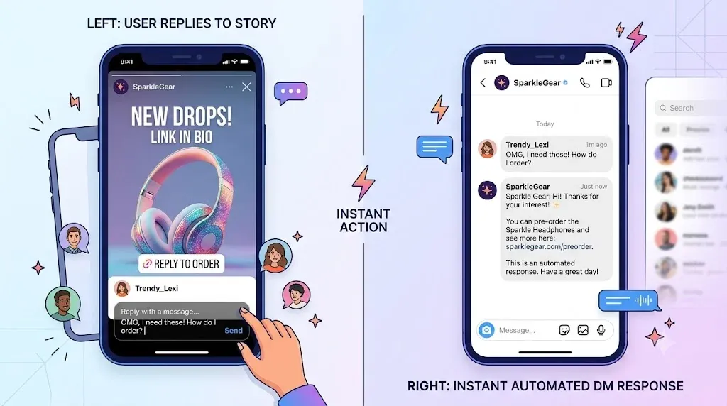 Using an Instagram story-like bot alternative to auto-reply to user messages