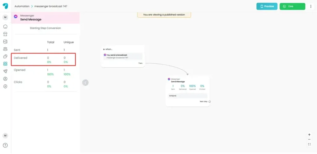 View total number of Delivered Messages in Reflys