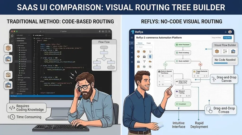 Visual drag and drop builder demonstrating AI marketing flows