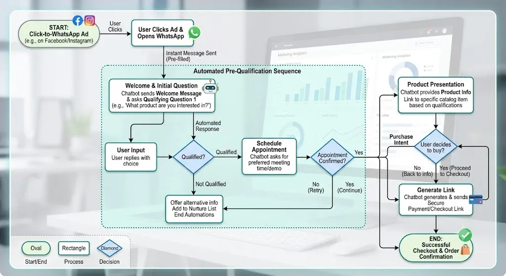 WhatsApp automated lead qualification funnel diagram