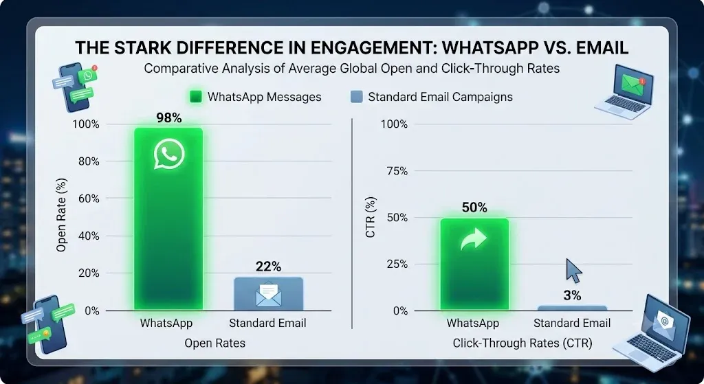 WhatsApp vs email engagement metrics for chat automation workflows