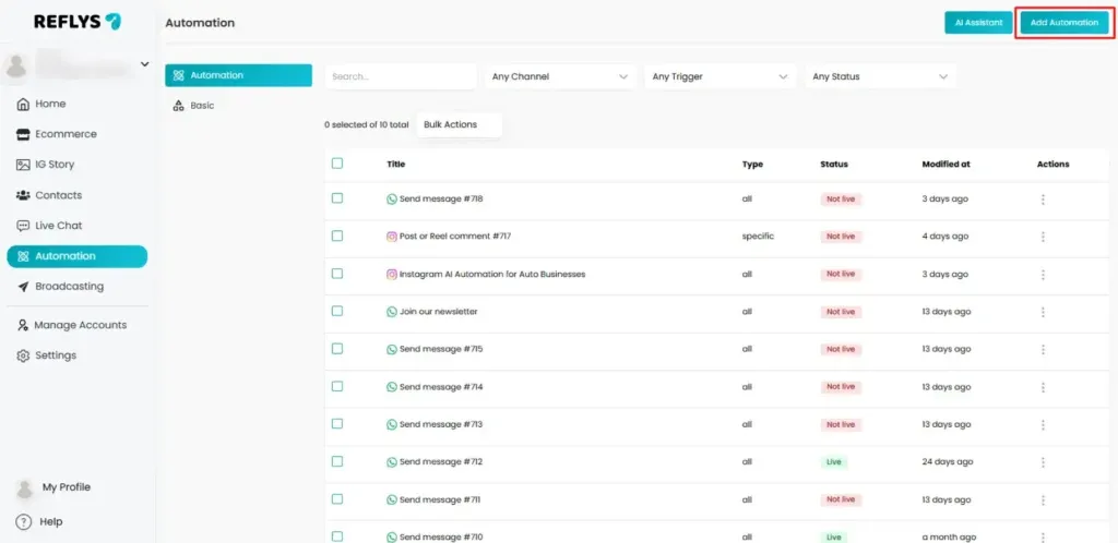 Working with Sample Automations in Reflys
