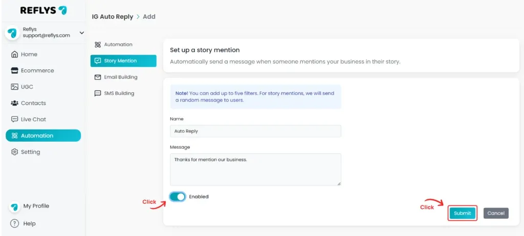 Story Mention Enabled